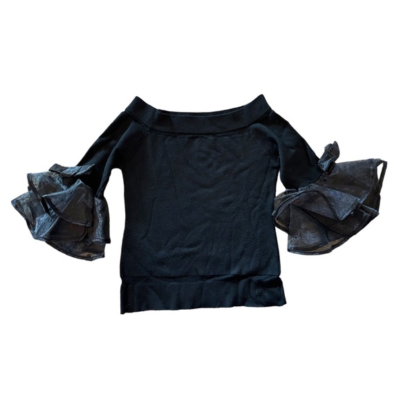 Black Tulle Sleeve Bow Sleeve Sweater - Picture 5 of 7